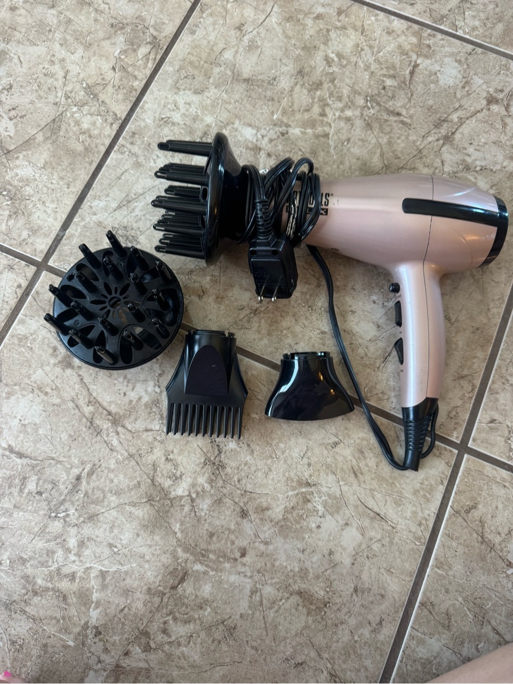 Rose Gold Hair Dryer with Diffuser & Styling Attachments